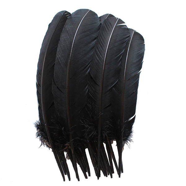 Turkey Feathers, Black Turkey Round Quill Feathers 12-14 inches 20 Pieces SKU: 6A12