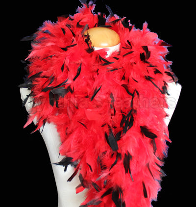 100 Grams Red With Black Tips Chandelle Feather Boa