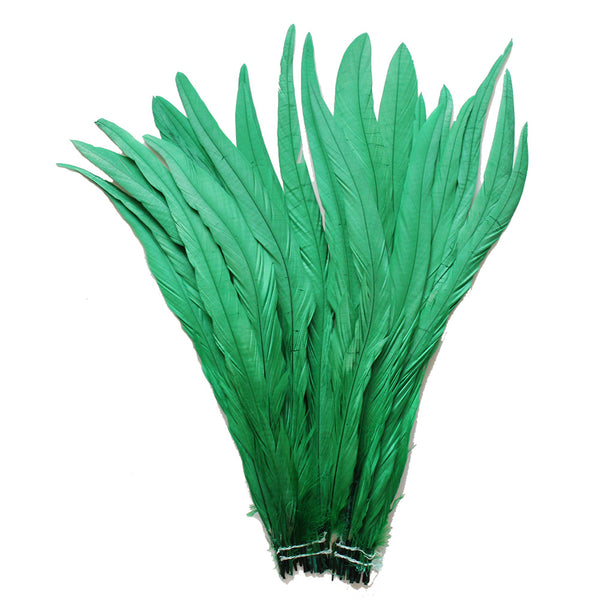 25pcs 12-14" Emerald Green Bleach-Dyed Rooster Coque Tail Feathers