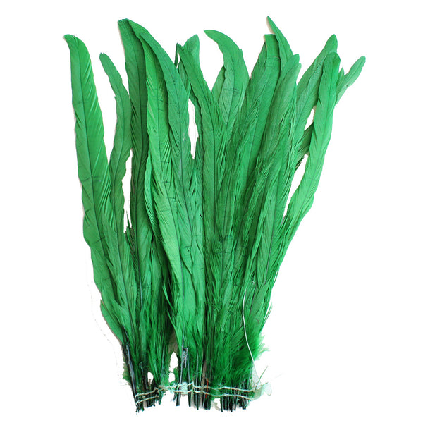 25pcs 14-16" Emerald Bleach-Dyed Rooster Coque Tail Feathers
