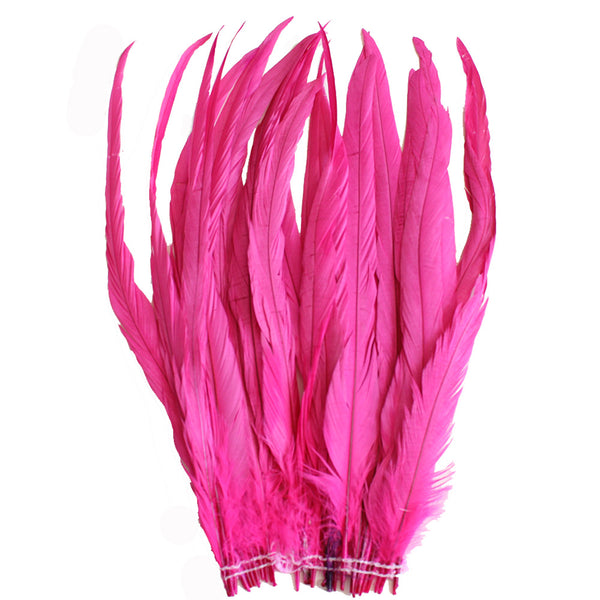 25pcs 14-16" Hot Pink Bleach-Dyed Rooster Coque Tail Feathers