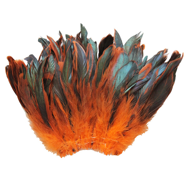 20 Grams (0.7 oz) 4-6" Half Bronze Orange Schlappen Coque Rooster Tail Feathers, ~200 pcs