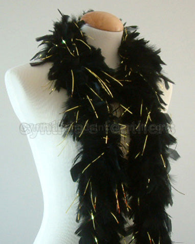 45 Grams Black With Gold Tinsel Chandelle Feather Boa