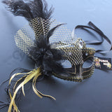 Venetian Mask, Black  Venetian Ostrich Feather Masquerade Mask 5D2A SKU: 6F61