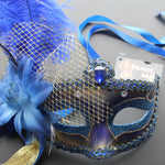 Venetian Mask, Blue  Venetian Ostrich Feather Masquerade Mask 5D3A SKU: 6F62