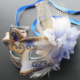 Venetian Mask, Blue Venetian Floral Masquerade Mask 5M3A SKU: 6E61