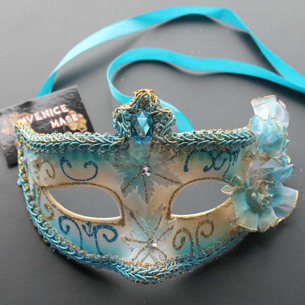 Venetian Mask, Aqua  Venetian Floral Masquerade Mask 5P5A SKU: 6D12