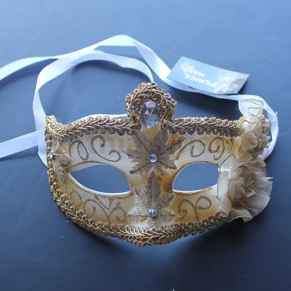 Venetian Mask, White Venetian Floral Masquerade Mask 5M6B  SKU: 6E62