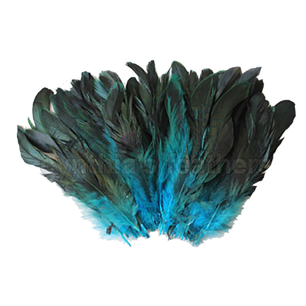 16 Grams (0.6 ozs) 6-8" Half Bronze Turquoise Schlappen Coque Rooster Tail Feathers, ~100 pcs