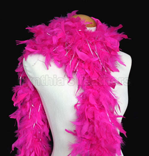 65 Grams Fuchsia With Silver Tinsel Chandelle Feather Boa –