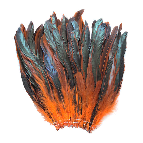 16 Grams (0.6 ozs) 8-10" Half Bronze Orange Schlappen Coque Rooster Tail Feathers, ~80 pcs