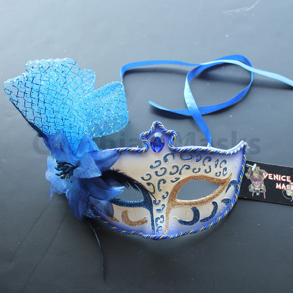 Venetian Mask, Blue  Floral Venetian  Masquerade Mask 8G3A SKU: 6C41