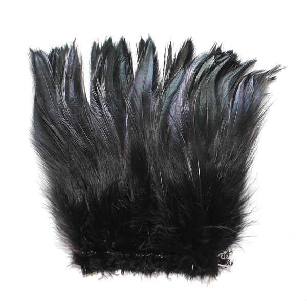 5-7 Black Rooster Hackle Feathers for Crafting, Headpiece, 7.5
