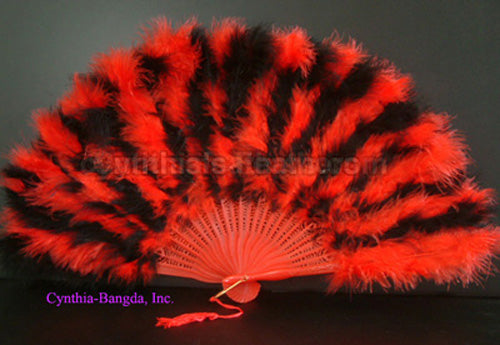 Feather Fan, Red/Black Marabou Feather Fan 11" x 20"