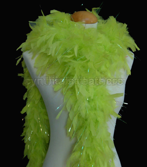 65 Grams Light Lime Green with Lurex tinsel Chandelle Feather Boa