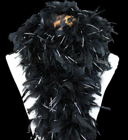 100 Grams Black With Silver Tinsel Chandelle Feather Boa