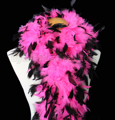 100 Grams Hot Pink With Black Tips Chandelle Feather Boa