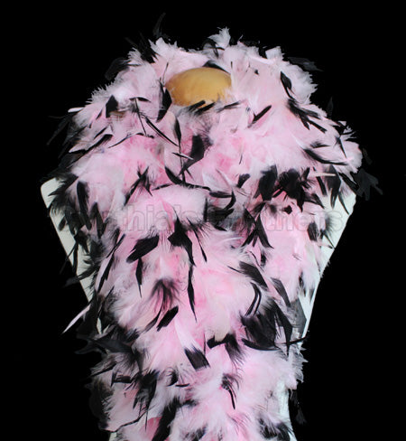 100 Grams Baby Pink With Black Tips Chandelle Feather Boa