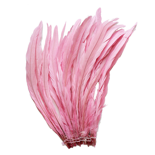 25pcs 12-14" Pink Bleach-Dyed Rooster Coque Tail Feathers