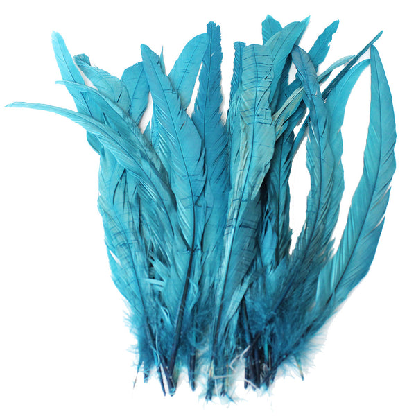 25pcs 12-14" Teal Bleach-Dyed Rooster Coque Tail Feathers