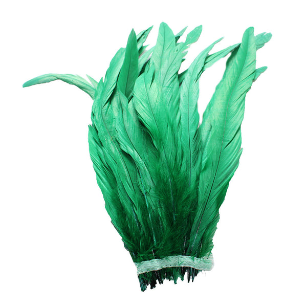 25pcs 10-12" Emerald Green Bleach-Dyed Rooster Coque Tail Feathers