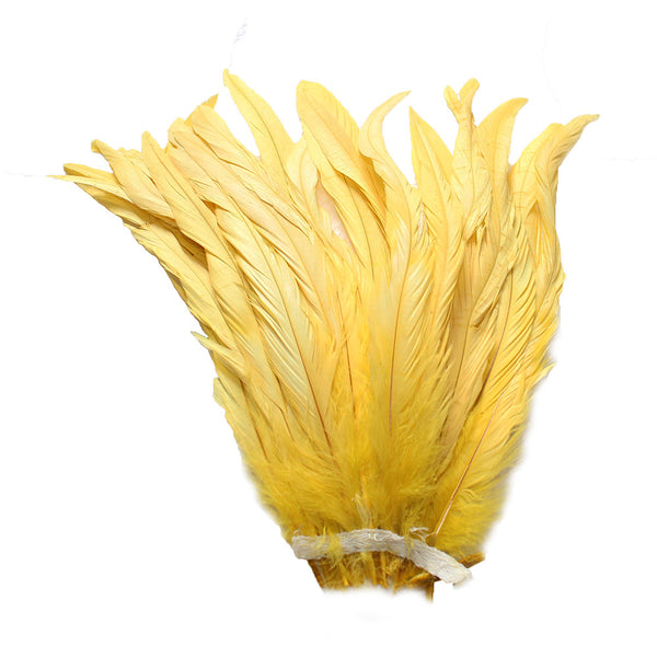 25pcs 10-12" Yellow Bleach-Dyed Rooster Coque Tail Feathers