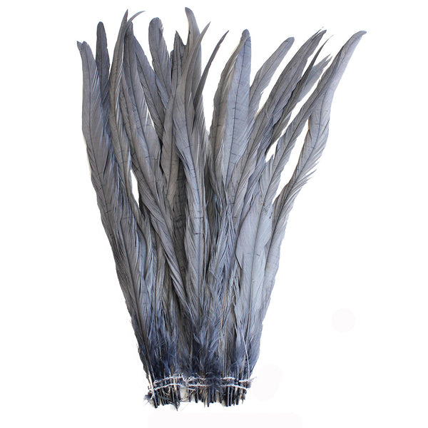 25pcs 14-16" Silver Grey Bleach-Dyed Rooster Coque Tail Feathers