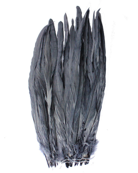 25pcs 14-16" Dark Grey Bleach-Dyed Rooster Coque Tail Feathers