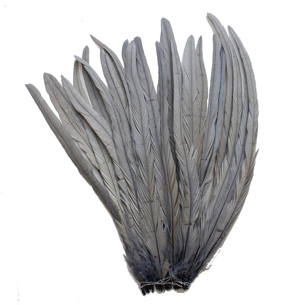 25pcs 16-18" Silver Grey Bleach-Dyed Rooster Coque Tail Feathers