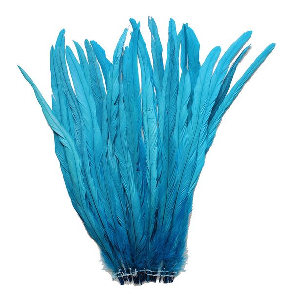 25pcs 16-18" Turquoise Bleach-Dyed Rooster Coque Tail Feathers