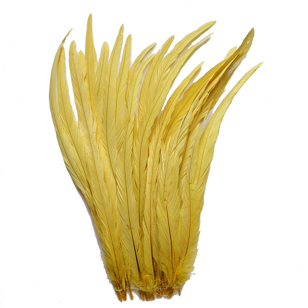 25pcs 16-18" Yellow Bleach-Dyed Rooster Coque Tail Feathers