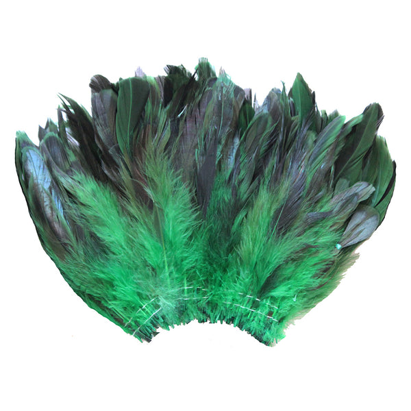 20 Grams (0.7 oz) 4-6" Half Bronze Emerald Green Schlappen Coque Rooster Tail Feathers, ~200 pcs