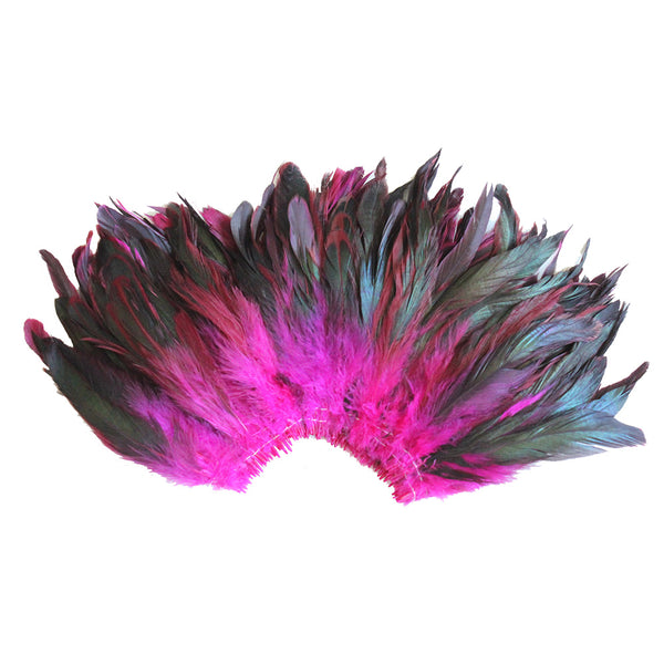 20 Grams (0.7 oz) 4-6" Half Bronze Fuchsia Schlappen Coque Rooster Tail Feathers, ~200 pcs