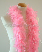45 Grams Baby Pink With Silver Tinsel Chandelle Feather Boa