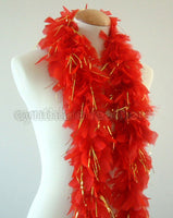 45 Grams Red with Gold Tinsel Chandelle Feather Boa