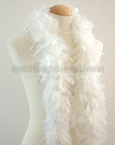 45 Grams White With Silver Tinsel Chandelle Feather Boa