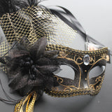 Venetian Mask, Black Venetian Ostrich Feather Masquerade Mask 4B2A SKU: 6F41