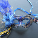 Venetian Mask, Blue  Venetian Ostrich Feather Masquerade Mask 4B3A SKU: 6F42