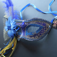 Venetian Mask, Blue  Venetian Ostrich Feather Masquerade Mask 4B3A SKU: 6F42