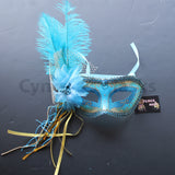 Venetian Mask, Turquoise  Venetian Ostrich Feather Masquerade Mask 4B5A SKU: 6F42