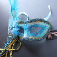 Venetian Mask, Turquoise  Venetian Ostrich Feather Masquerade Mask 4B5A SKU: 6F42