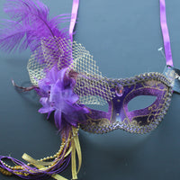 Venetian Mask, Purple with Gold Decor Venetian Ostrich Feather Masquerade Mask 4B7A SKU: 6F51