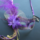 Venetian Mask, Purple with Gold Decor Venetian Ostrich Feather Masquerade Mask 4B7A SKU: 6F51
