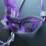 Venetian Mask, Purple with Silver Decor Venetian Ostrich Feather Masquerade Mask 4B7B SKU: 6F52