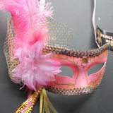 Venetian Mask, Hot Pink Venetian Ostrich Feather Masquerade Mask 4B8A SKU: 6F52