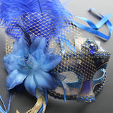 Venetian Mask, Blue  Venetian Ostrich Feather Masquerade Mask 5D3A SKU: 6F62