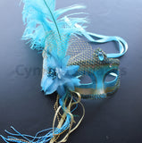 Venetian Mask, Aqua  Venetian Ostrich Feather Masquerade Mask 5D5A SKU: 6F62