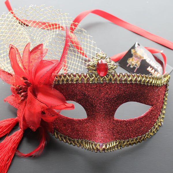 Venetian Mask, Red  Floral Venetian  Masquerade Mask 5E1A SKU: 6E42