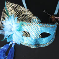 Venetian Mask, Aqua  Floral Venetian  Masquerade Mask 5E5A SKU: 6E51