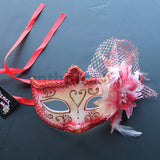 Venetian Mask, Red Venetian Floral Masquerade Mask 5M5A SKU: 6E61